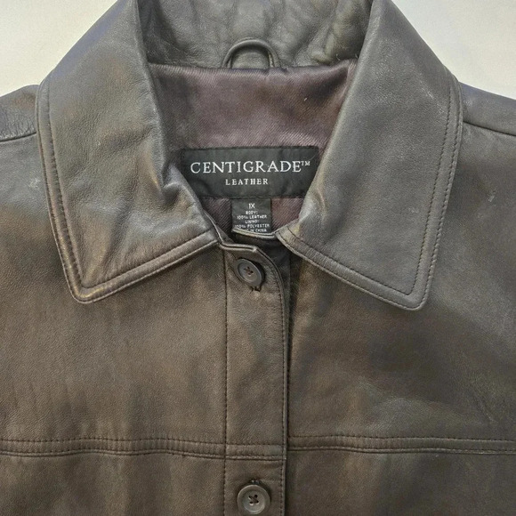 Vintage Centigrade Leather Button Down Shacket Shirt Jacket Brown Womens Size 1X - Picture 4 of 12